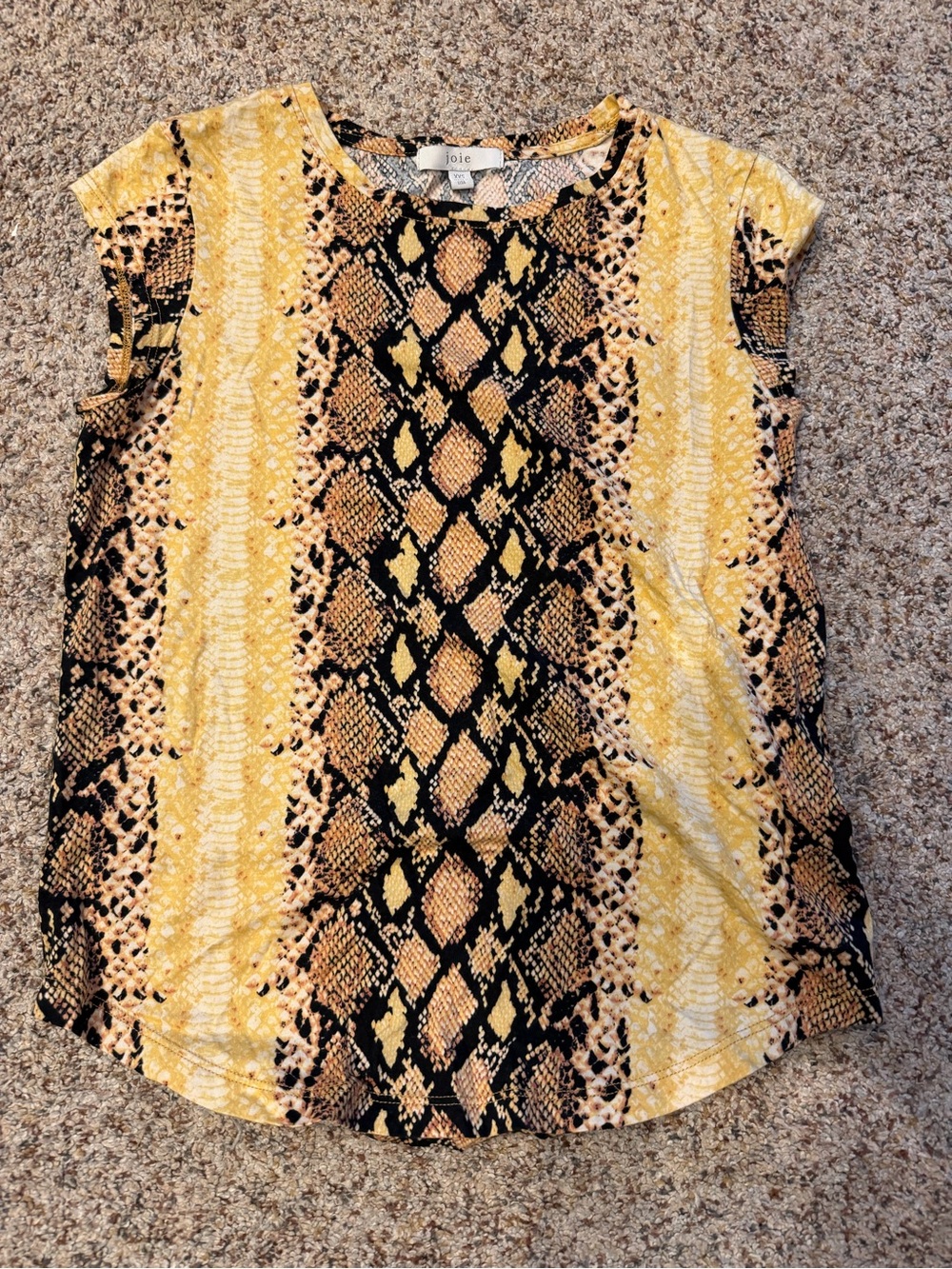 Joie Yellow and Black Snake-Print Cap Sleeve Blouse